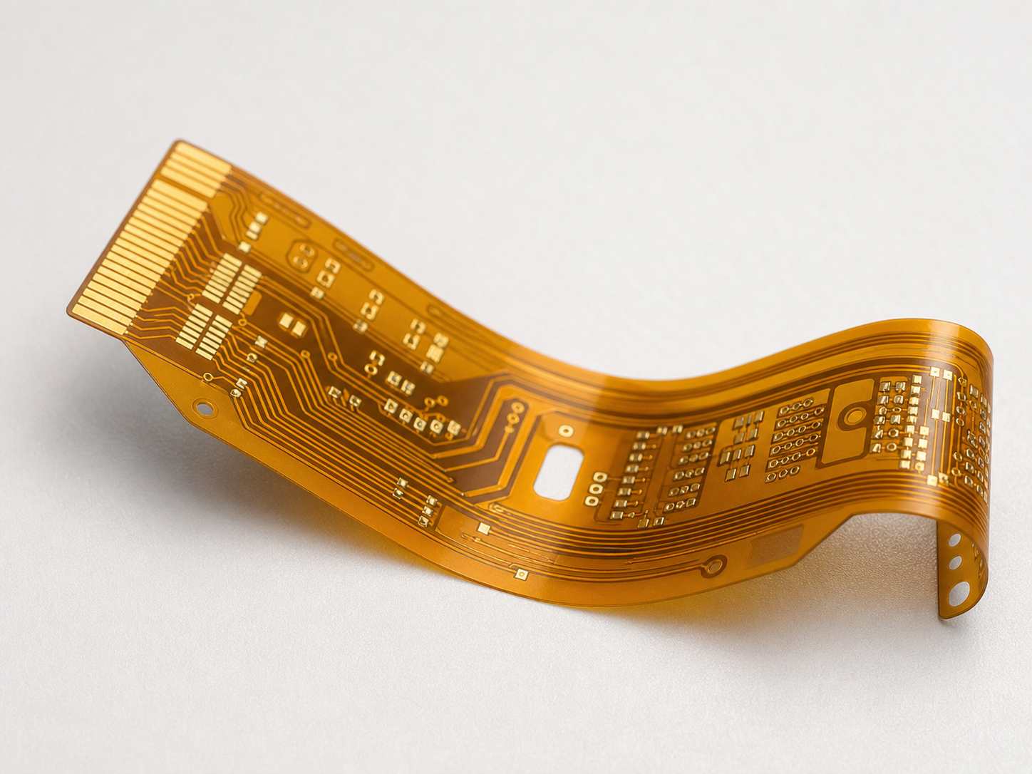Flexible PCB prototype with amber polyimide circuit