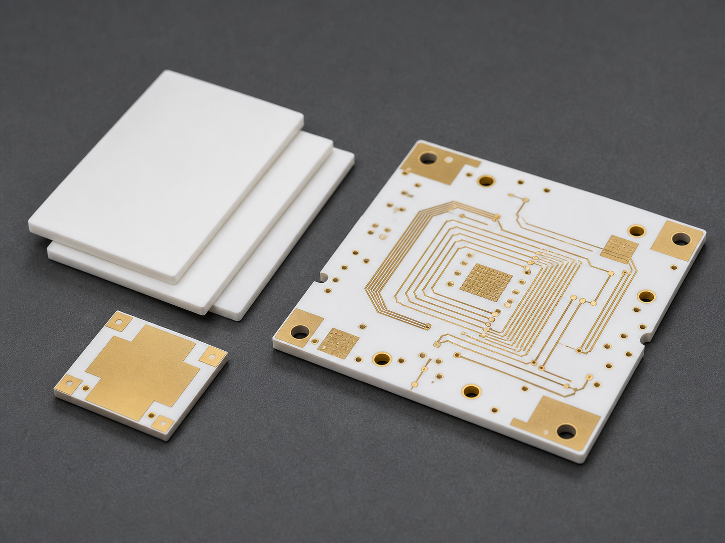 Ceramic PCB materials with white substrate and gold metallization