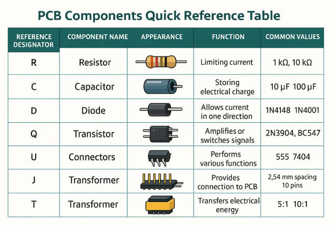 PCB letter codes, PCB code list, PCB components identification, Standard PCB letter codes, Decode PCB letter codes, PCB letter codes for manufacturing