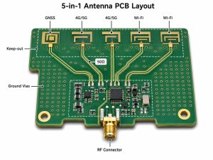 5-in-1 Antenna PCB Layout, Fabrication, and PCBA Assembly