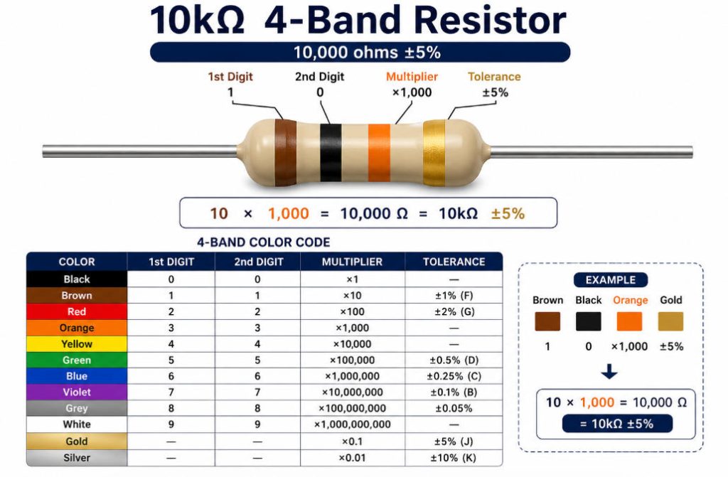 4-Band 10k Resistor Color Code