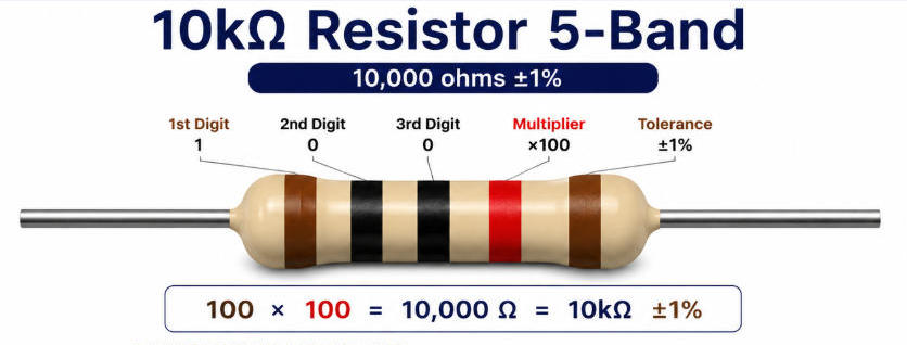 5-Band 10k Resistor Color Code