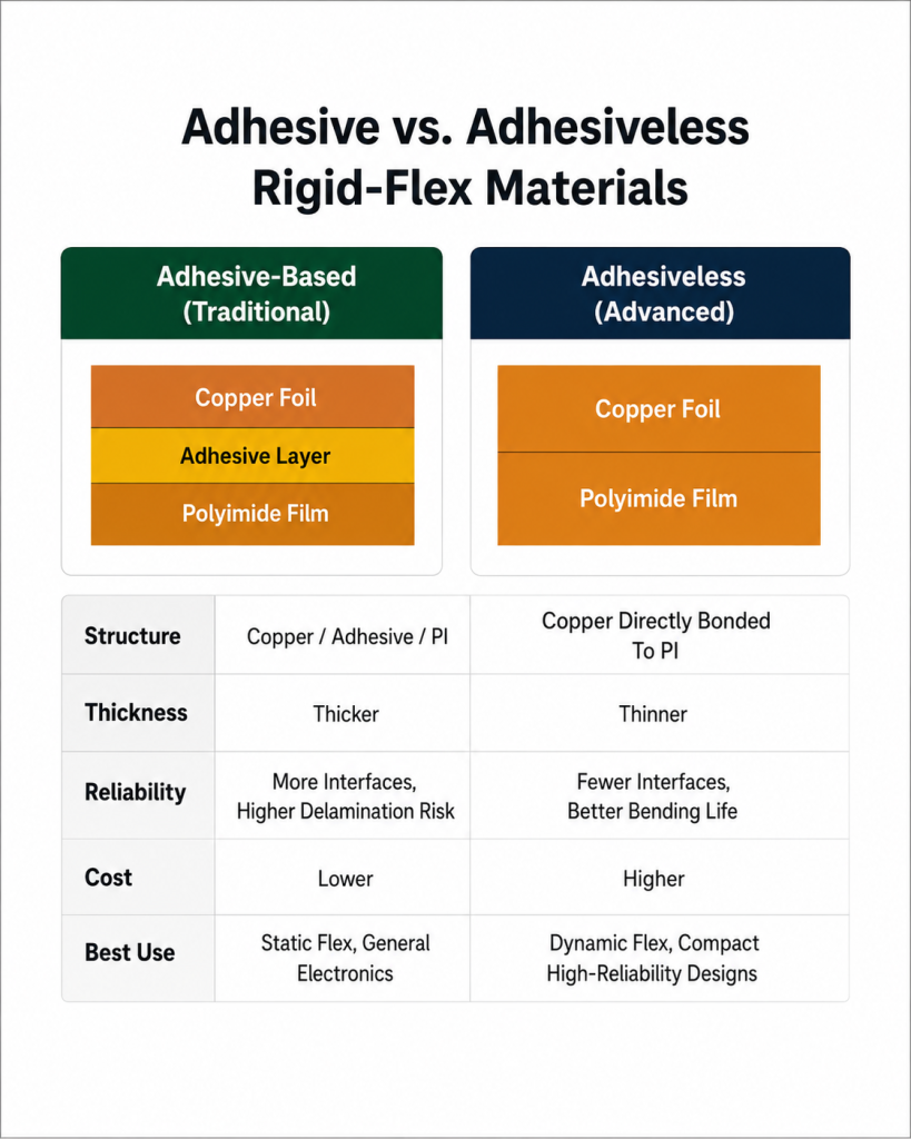 Adhesive and Adhesiveless Rigid-Flex Materials, https://www.bestpcbs.com/blog/2026/06/rigid-flex-pcb-materials/