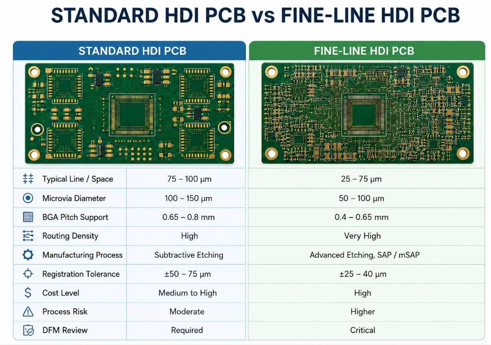 Fine-Line vs Standard HDI PCB, https://www.bestpcbs.com/blog/2026/06/fine-line-hdi-pcb/
