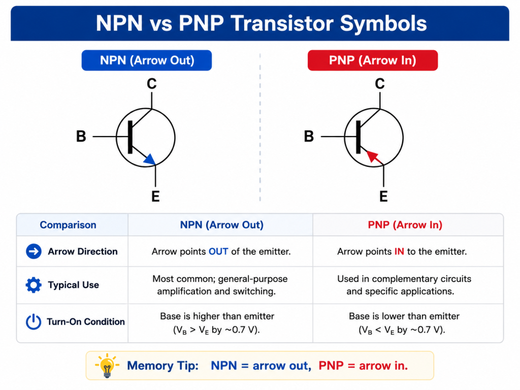 NPN Transistor Symbol vs PNP Transistor Symbol