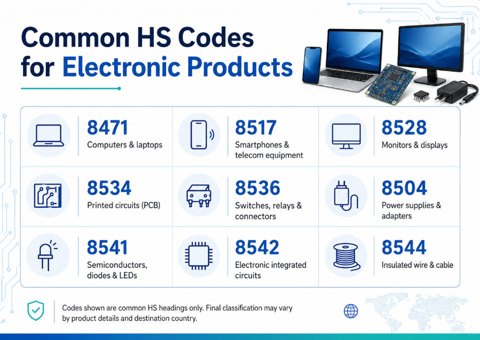 Common HS Codes for Electronic Products