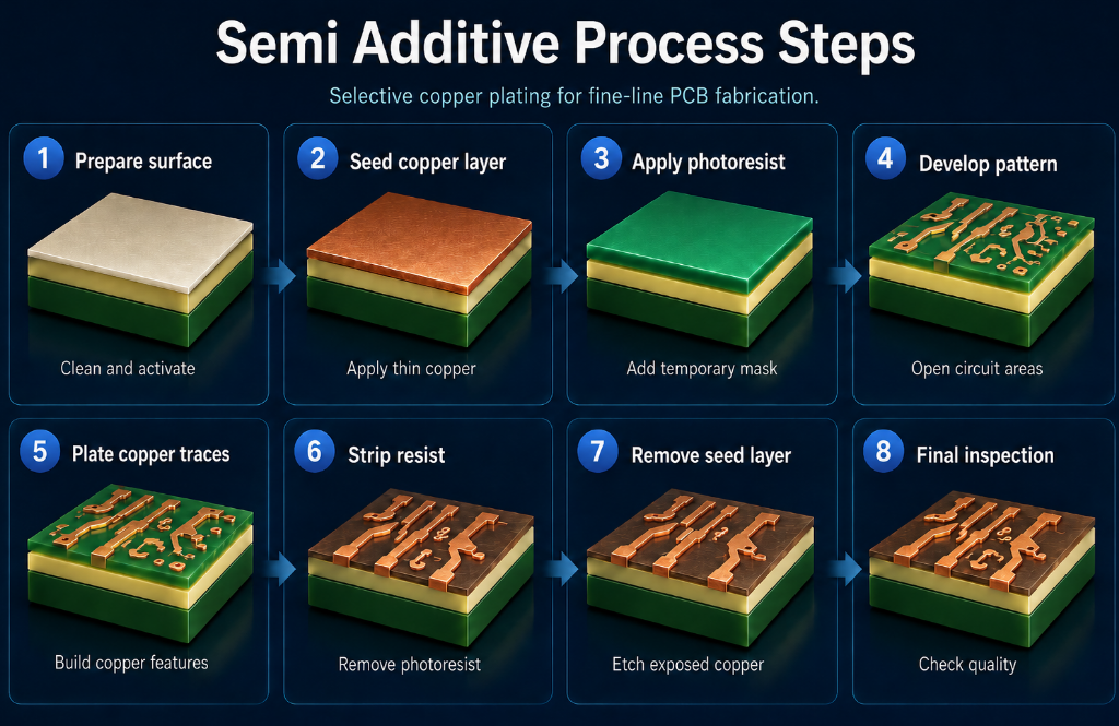Semi Additive Process Steps, https://www.bestpcbs.com/blog/2026/06/semi-additive-process/