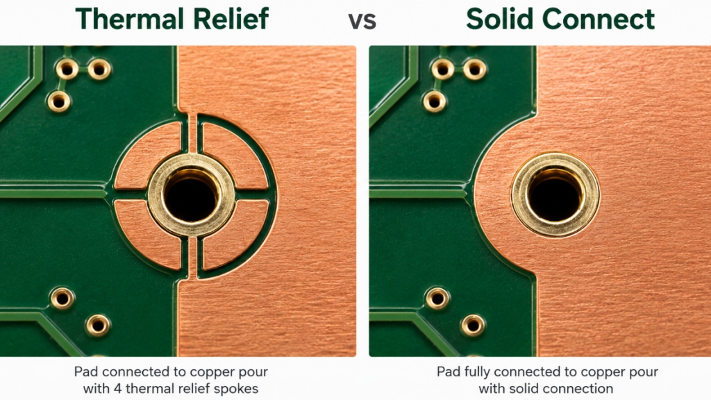 Thermal Relief vs Solid Connect, https://www.bestpcbs.com/blog/2026/06/pcb-thermal-relief/