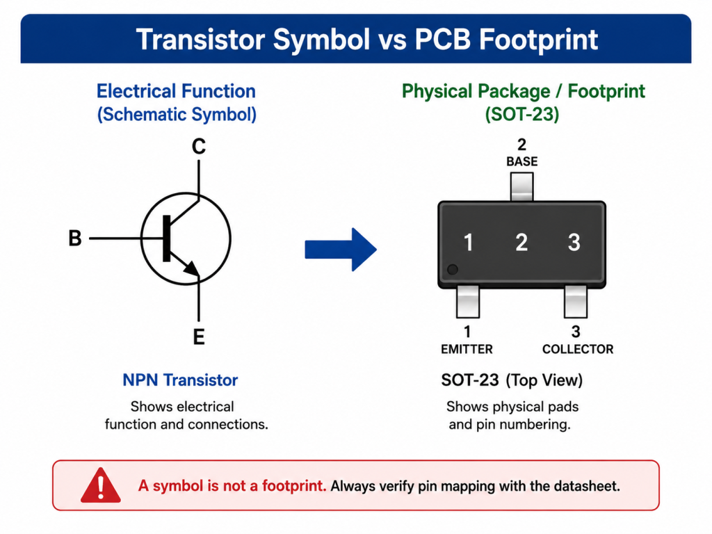 Transistor Symbol vs Transistor Footprint