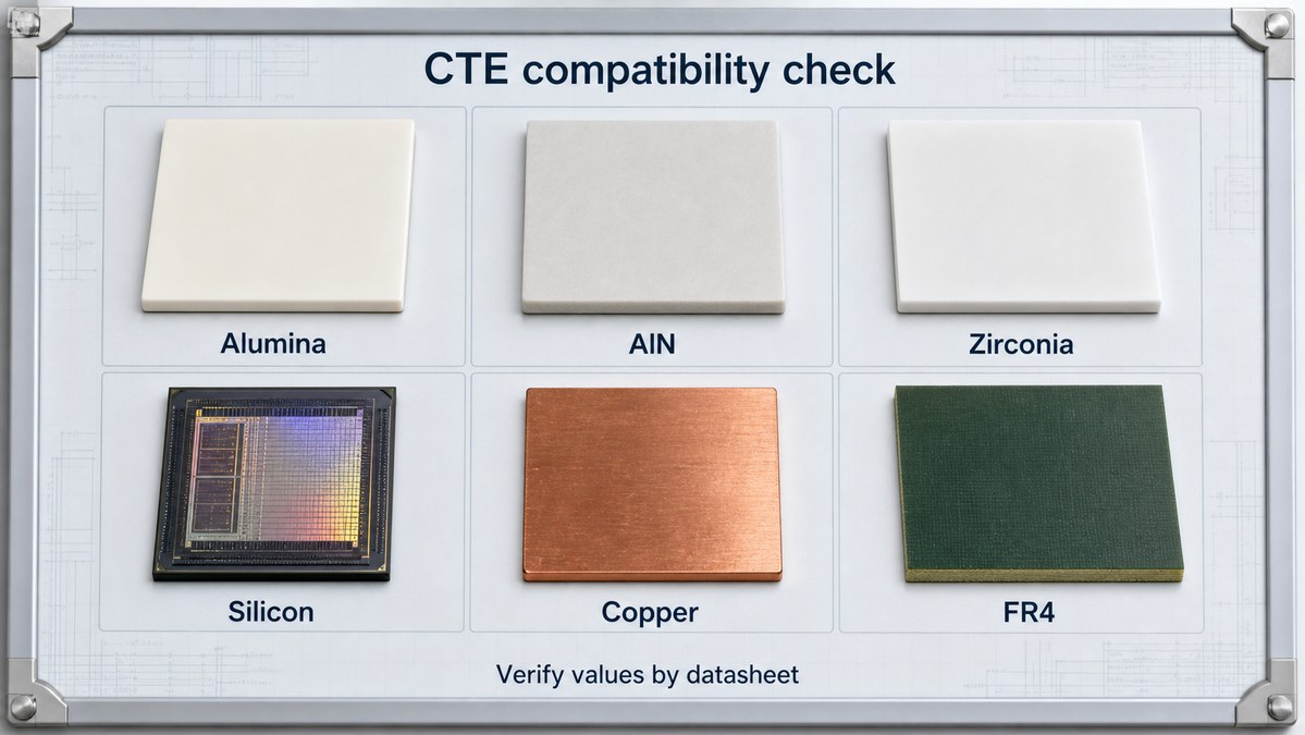 Alumina CTE compatibility check with AlN silicon copper and FR4
