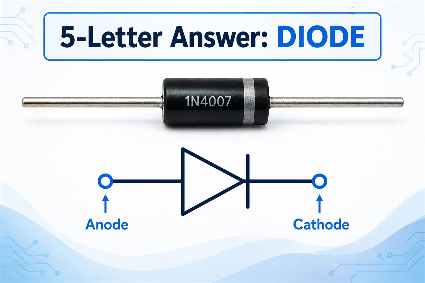 Diode shown as the five-letter answer to the two-terminal electrical component crossword clue