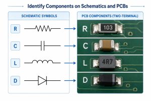 Matching resistor, capacitor, inductor, and diode schematic symbols to physical PCB components