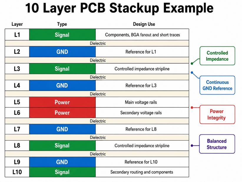 10 layer PCB stackup Example, https://www.bestpcbs.com/blog/2026/07/10-layer-pcb-stackup/