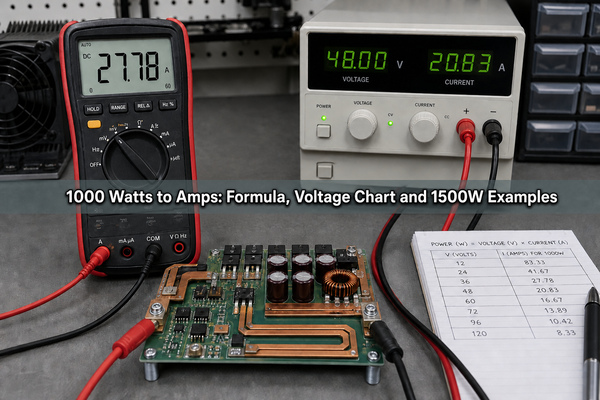 1000 watts to amps conversion with power supply, multimeter and PCB