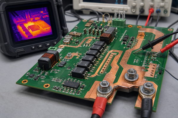 High-current PCB copper paths and thermal inspection for a 1000 watt power design