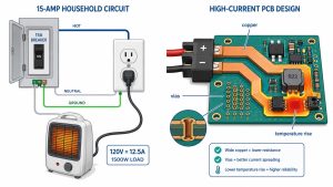 15-amp household circuit and high-current PCB design for a 1500-watt load