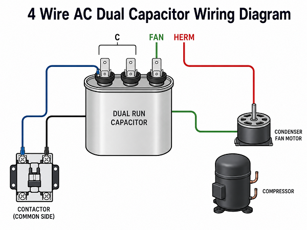 4 Wire AC Dual Capacitor Wiring Diagram