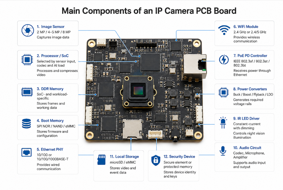 IP Camera PCB Components, https://www.bestpcbs.com/blog/2026/07/ip-camera-pcb/