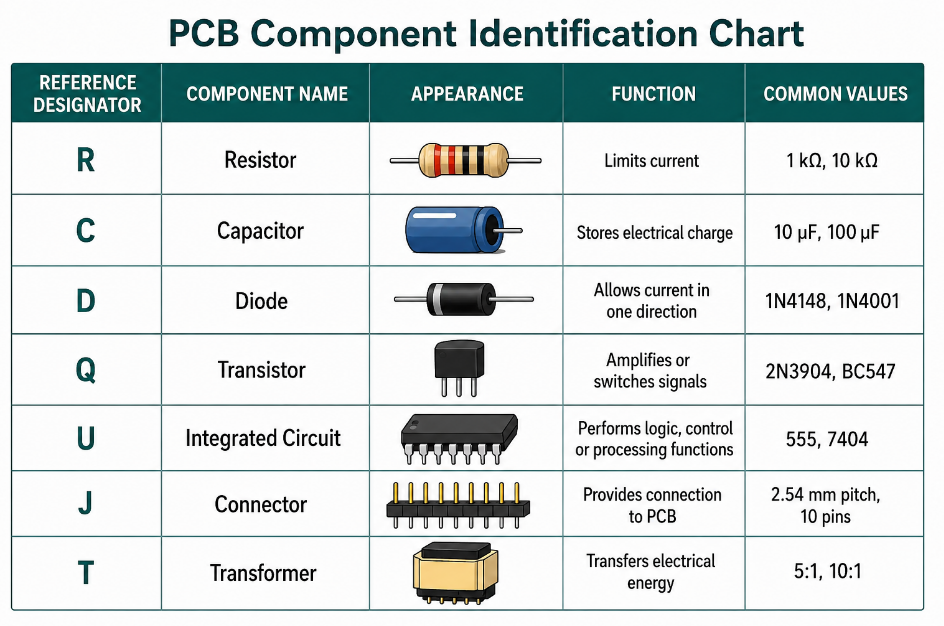 PCB Component Identification Chart, https://www.bestpcbs.com/blog/2026/07/pcb-components-identification/