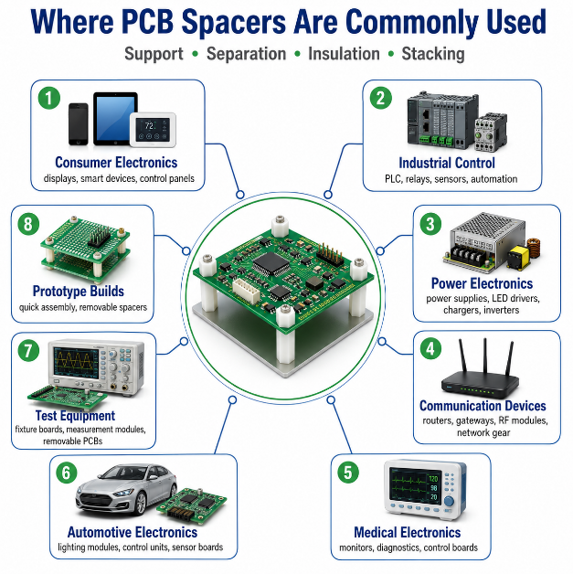 PCB Spacers application, https://www.bestpcbs.com/blog/2026/07/pcb-spacers/