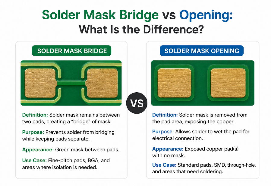 Solder Mask Bridge vs Opening, https://www.bestpcbs.com/blog/2026/07/solder-mask-bridge/