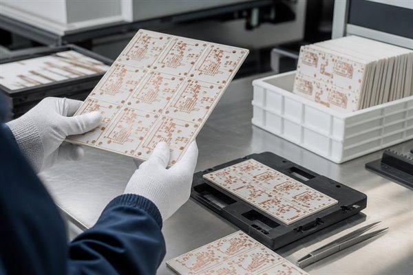 Alumina ceramic PCB panels being reviewed during production preparation