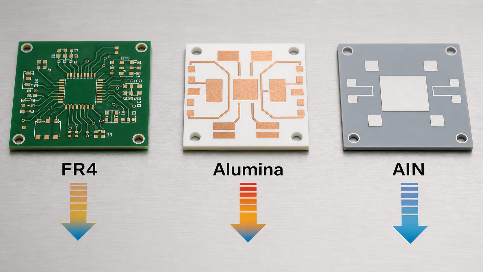 FR4 alumina and AlN substrate heat conductivity comparison