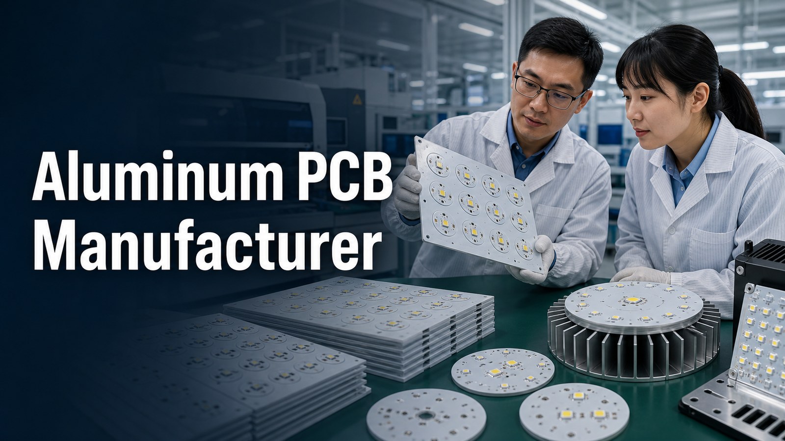 Aluminum PCB manufacturer reviewing metal core PCB panels for thermal applications