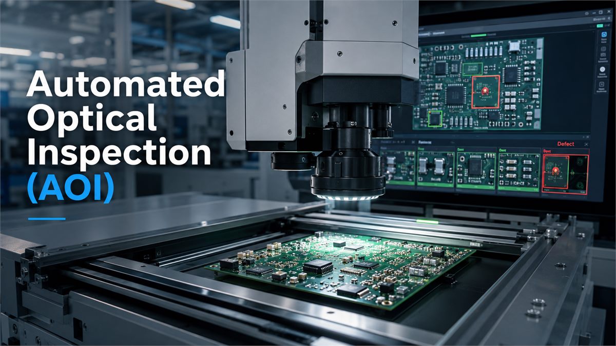 Automated optical inspection machine scanning a populated PCB assembly