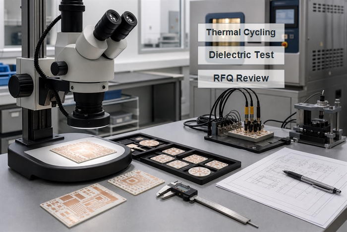 Automotive AMB ceramic PCB reliability testing with thermal cycling inspection and electrical test equipment