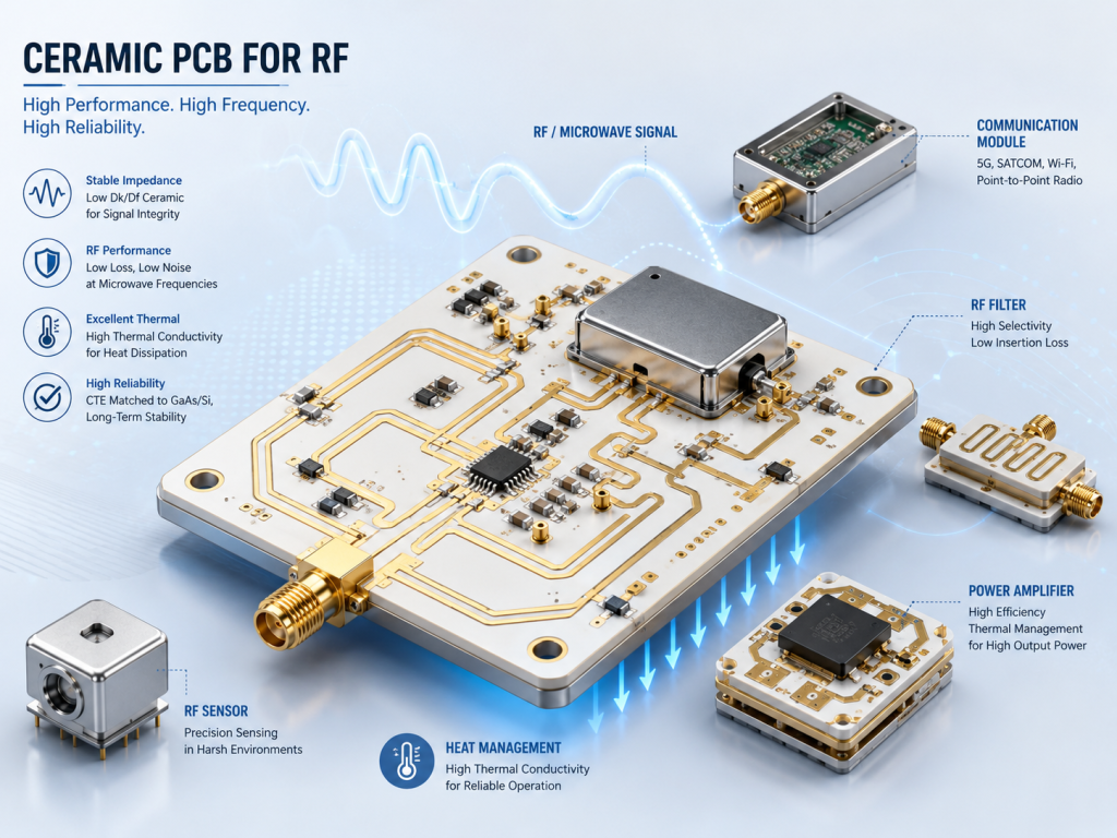 Ceramic PCB for RF modules, microwave filters, sensors, and power amplifiers