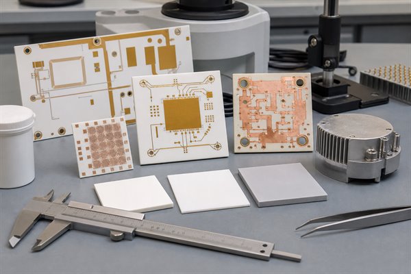 Ceramic PCB material samples for thermal conductivity and CTE review