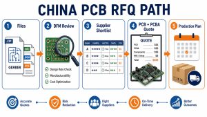 China PCB RFQ path from Gerber files and DFM review to quote comparison and production plan