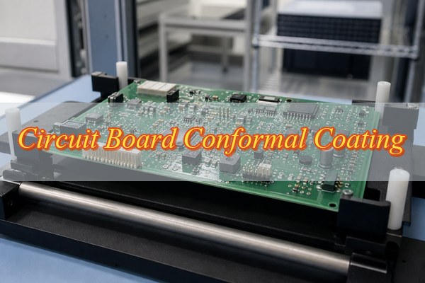Circuit board conformal coating on an assembled PCB in an inspection fixture
