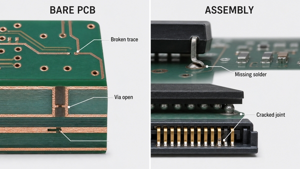 Bare PCB and assembled PCB circuit opening causes