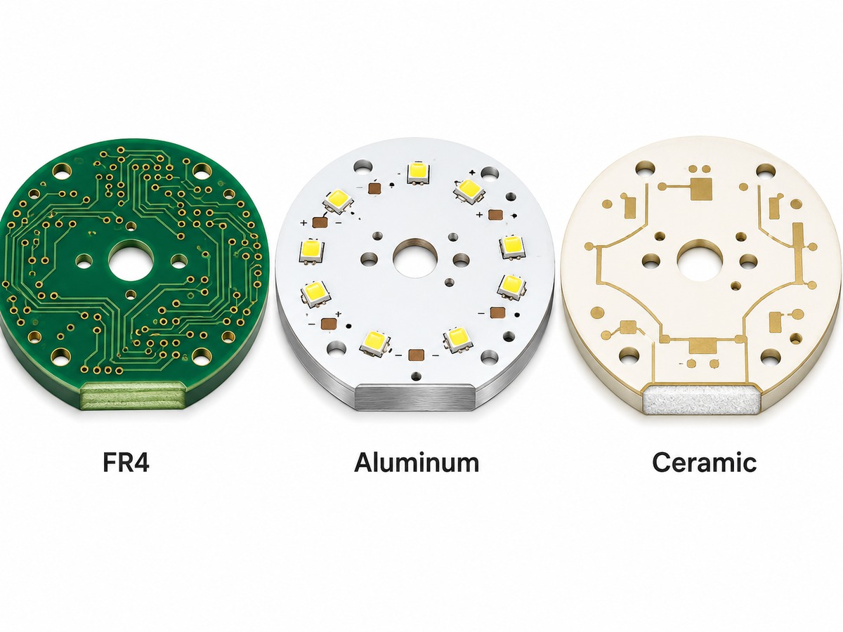 FR4, aluminum, and ceramic circular PCB material comparison