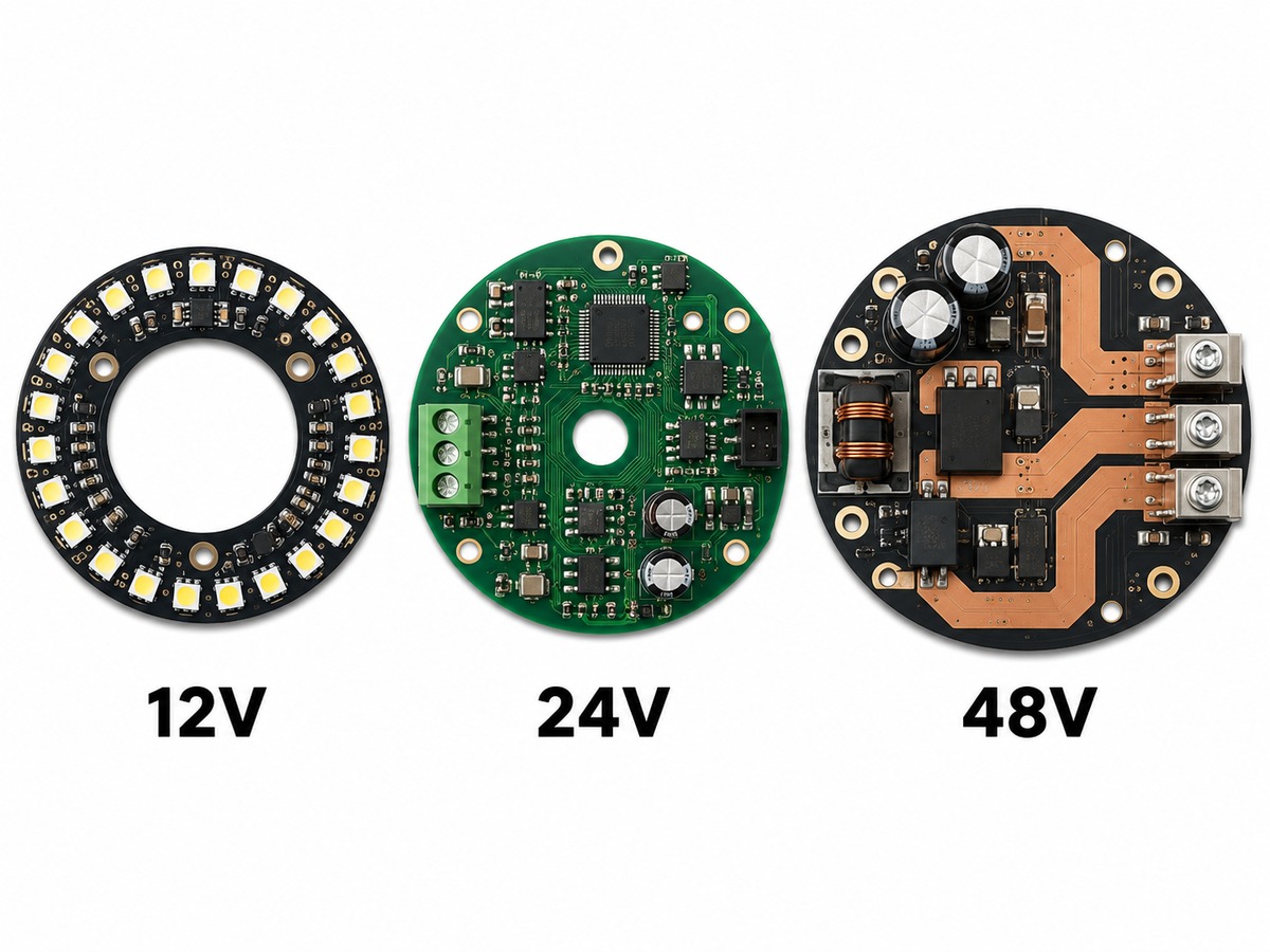 Circular PCB designs for 12V, 24V, and 48V applications