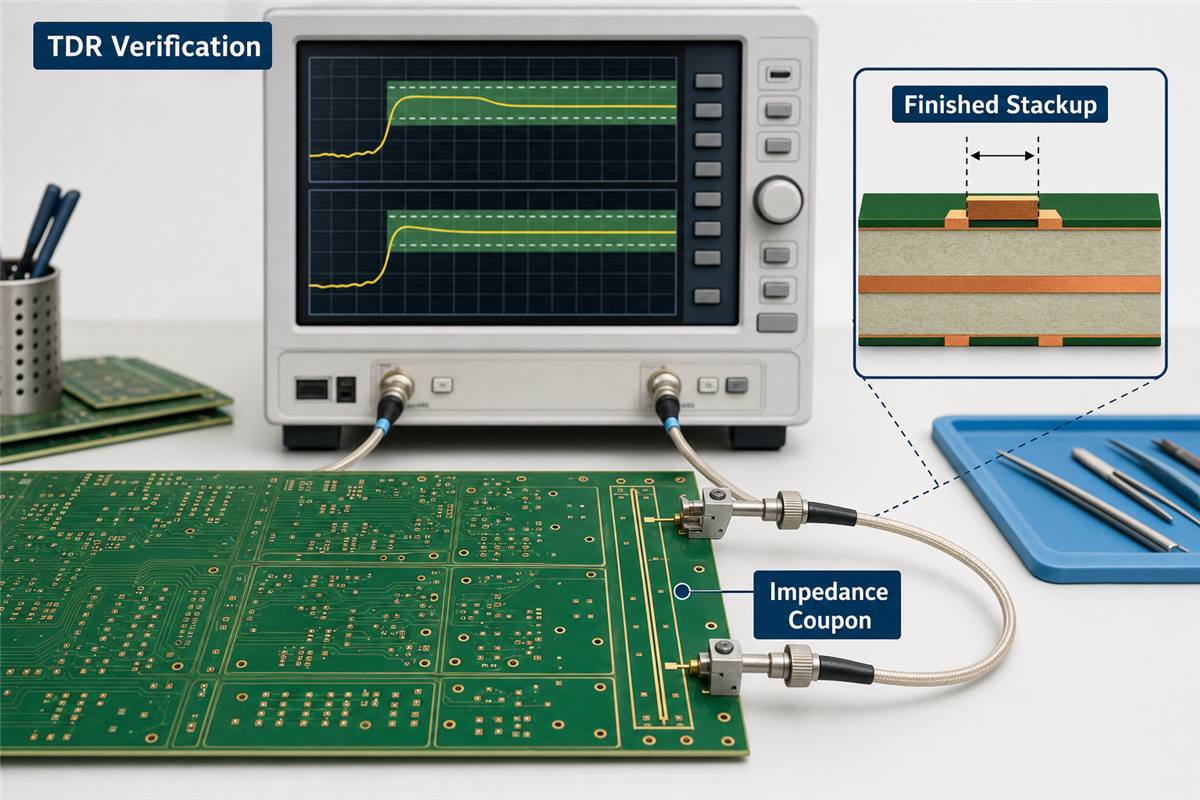 TDR verification of a controlled-impedance PCB coupon and finished stackup