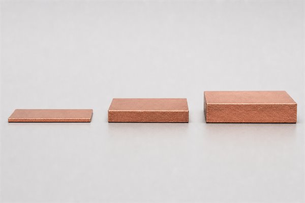 Copper foil samples comparing 0.5 oz, 1 oz and 2 oz copper thickness