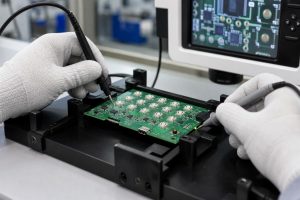 Custom number pad PCB assembly undergoing inspection and functional key testing