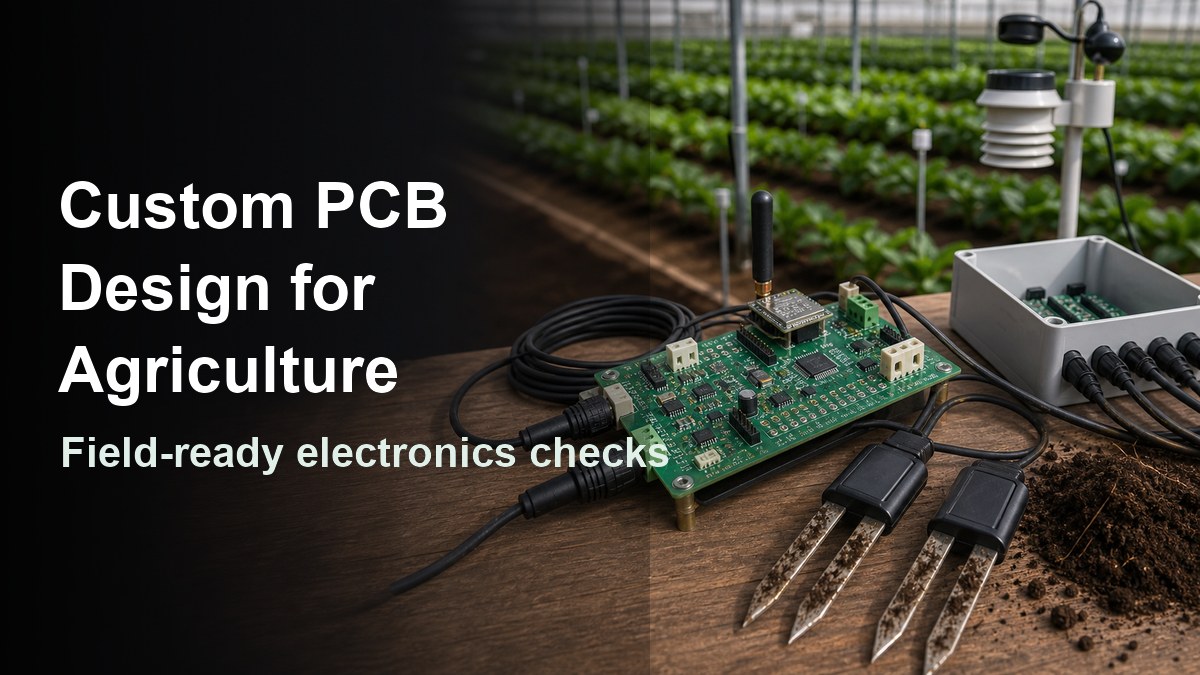 Custom PCB design for agriculture with field sensor electronics and greenhouse equipment