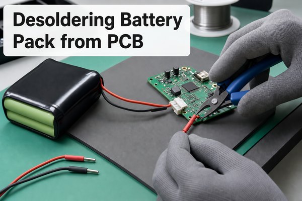 Desoldering Battery Pack from PCB with insulated leads and controlled heat at the PCB joint
