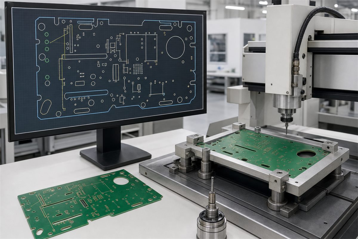 DXF mechanical board geometry connected to PCB routing and manufacturing