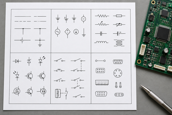 Common circuit symbol categories on an engineering schematic
