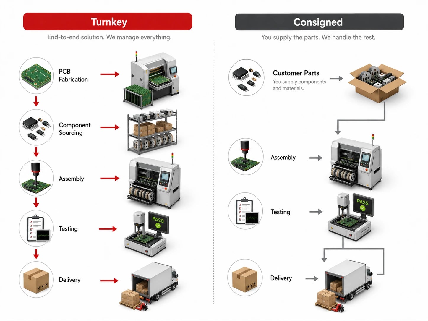 Turnkey versus consigned electronic contract manufacturing comparison