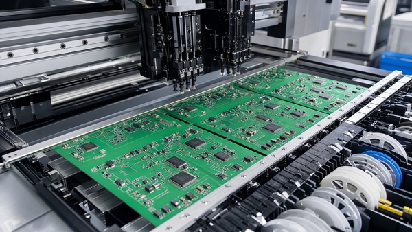 SMT PCB assembly within an electronic manufacturing services factory