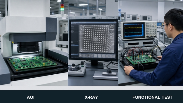 AOI X-ray and functional testing for electronic assemblies