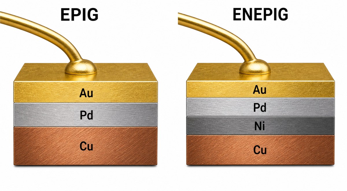 EPIG and ENEPIG layer stack comparison for wire bonding