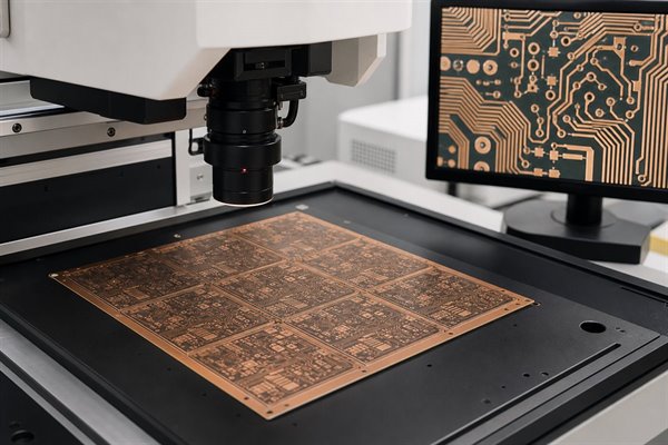 Automated optical inspection of an etched bare PCB production panel