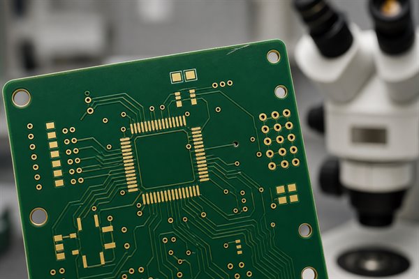 Green solder mask defects under magnified inspection including scratch and misregistration